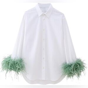 Zara Poplin Shirt with Green Feather Cuffs